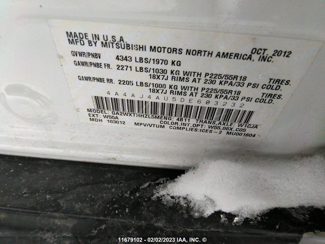 4A4AJ4AU5DE603232 Mitsubishi Rvr Gt