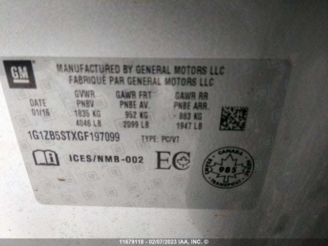 Chevrolet lfv - di: direct injection, vvt, gen1 gmna 2016 1G1ZB5STXGF197099 Image 29