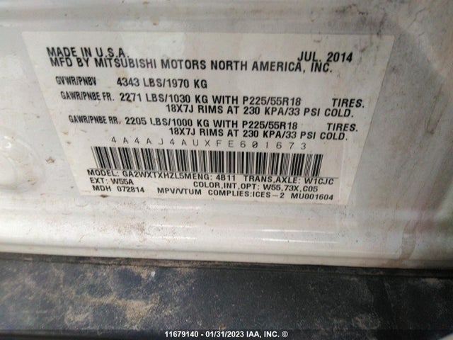4A4AJ4AUXFE601673 Mitsubishi Rvr Gt