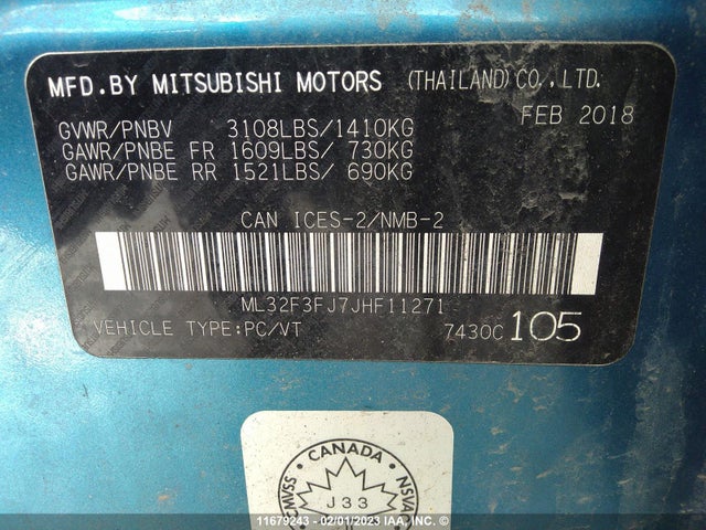 ML32F3FJ7JHF11271 Mitsubishi Mirage G4 Es