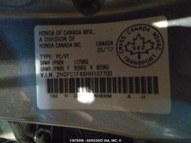 Honda CIVIC EX 2017 2HGFC1F4XHH107700 Image 9