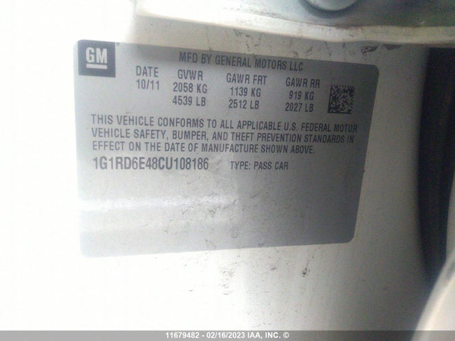 Chevrolet Volt 2012 1G1RD6E48CU108186 Image 10