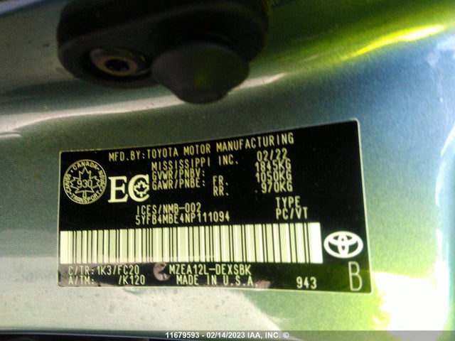Toyota COROLLA SE 2022 5YFB4MBE4NP111094 Image 11
