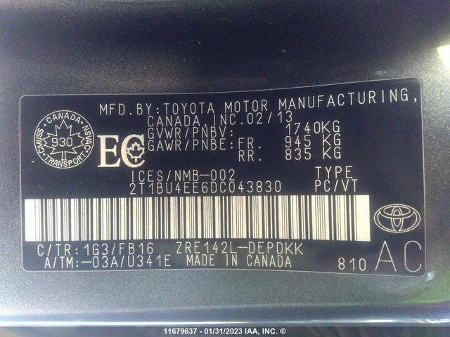 Toyota Corolla S/le 2013 2T1BU4EE6DC043830 Image 11