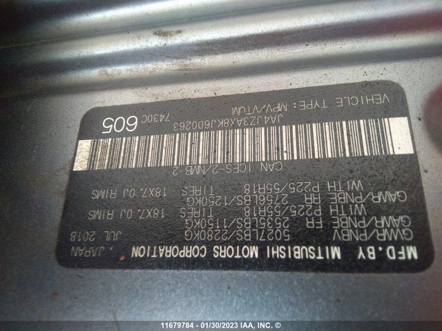 JA4JZ3AX8KJ600263 Mitsubishi Outlander Se/sel/le