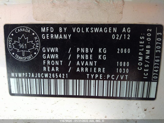 WVWPF7AJ0CW265421 Volkswagen Golf R