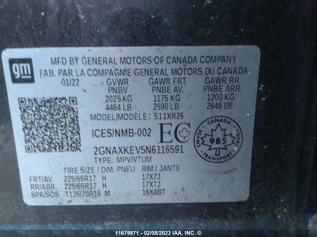 Chevrolet EQUINOX LT 2022 2GNAXKEV5N6116591 Image 10