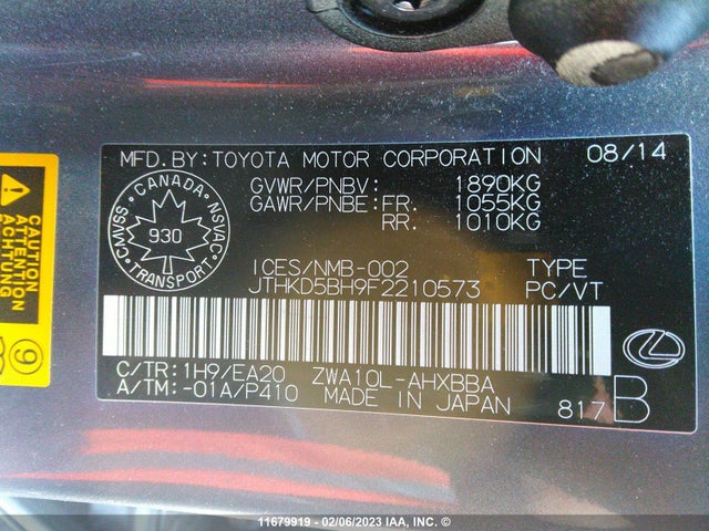 JTHKD5BH9F2210573 Lexus CT