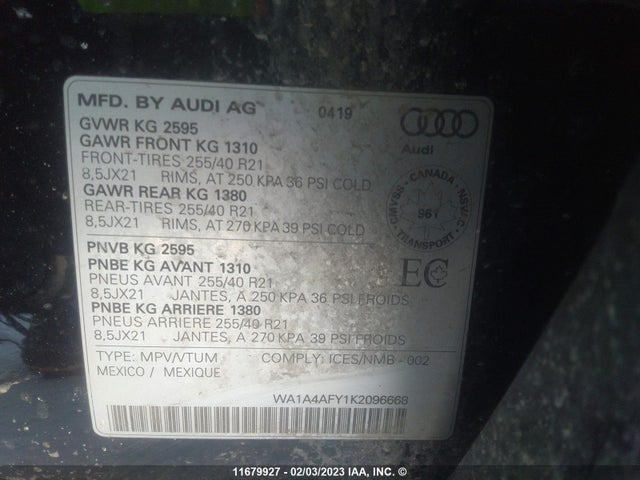 WA1A4AFY1K2096668 Audi Sq5 Premium