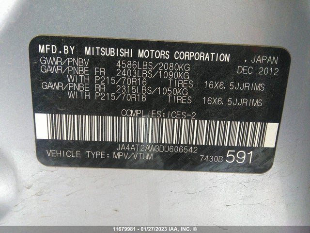 JA4AT2AW3DU606542 Mitsubishi Outlander Es