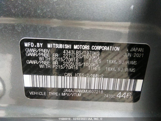 JA4AJVAW0MU607218 Mitsubishi Rvr Se/sel/le/gt