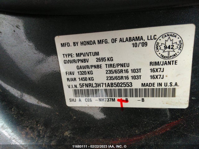 Honda Odyssey 2010 5FNRL3H71AB502553 Image 9
