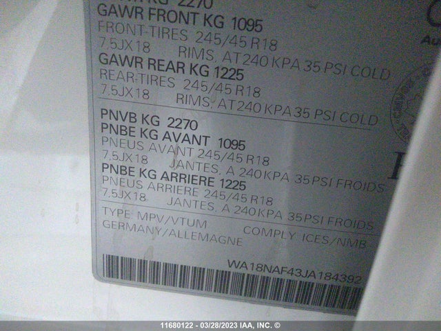 WA18NAF43JA184392 Audi A4 Allroad Premium Plus
