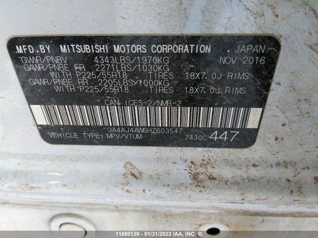 JA4AJ4AW6HZ603547 Mitsubishi Rvr Se Limited/gt
