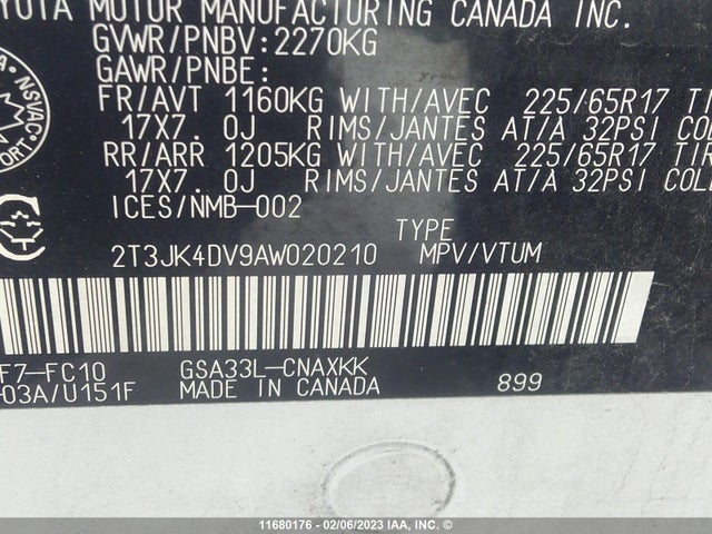 Toyota RAV4 2010 2T3JK4DV9AW020210 Image 11