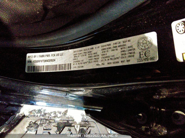 1C6SRFVT5NN309534 RAM 1500 Sport