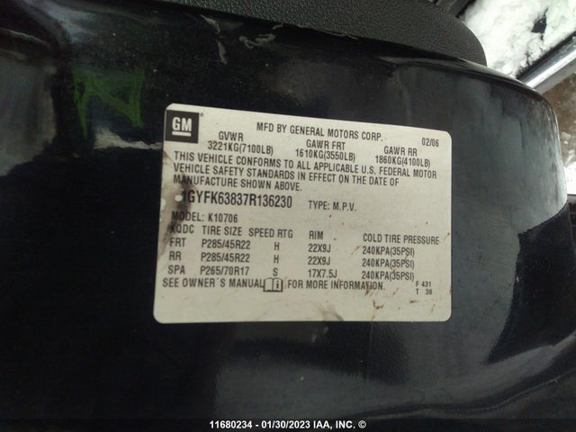 1GYFK63837R136230 Cadillac Escalade Luxury