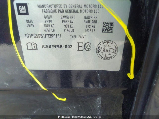 Chevrolet Cruze 2015 1G1PC5SB1F7290131 Image 9