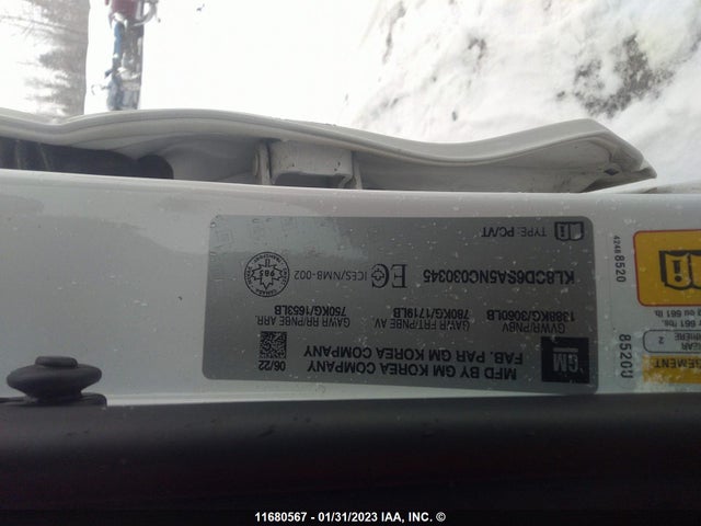 Aukcja sprzedaży 2022 Chevrolet Spark 1lt, vin: KL8CD6SA5NC030345, numer aukcji: 11680567