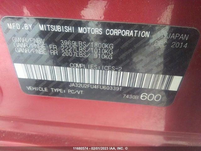 JA32U2FU4FU603391 Mitsubishi LANCER ES