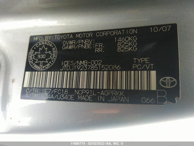 Toyota Yaris 2008 JTDJT923785152086 Image 10