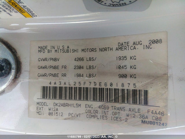 4A3AL25F79E601875 Mitsubishi Eclipse Spyder Gs