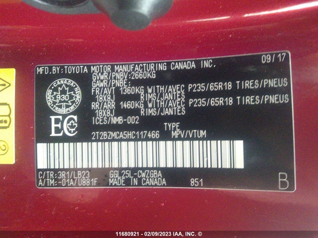 2T2BZMCA5HC117466 Lexus Rx 350/base/f Sport