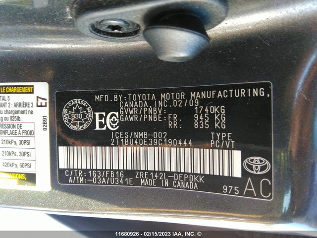 Toyota Corolla S/le/xle 2009 2T1BU40E39C190444 Image 10