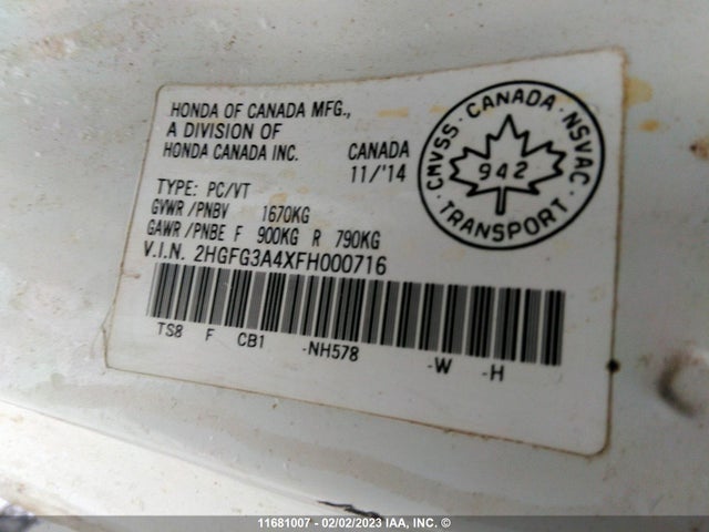 Honda Civic Lx 2015 2HGFG3A4XFH000716 Image 10