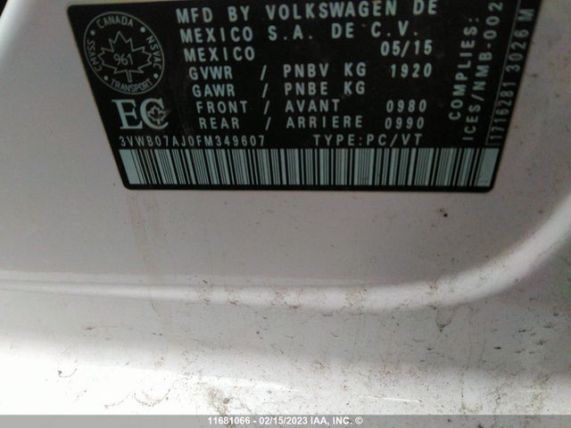 Volkswagen JETTA SE 2015 3VWB07AJ0FM349607 Image 10