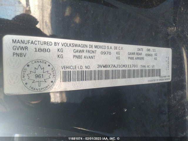 Volkswagen JETTA SE 2012 3VWBX7AJ1CM311701 Image 10