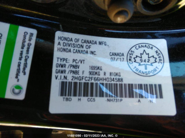 Honda Civic Lx 2017 2HGFC2F66HH034588 Image 9