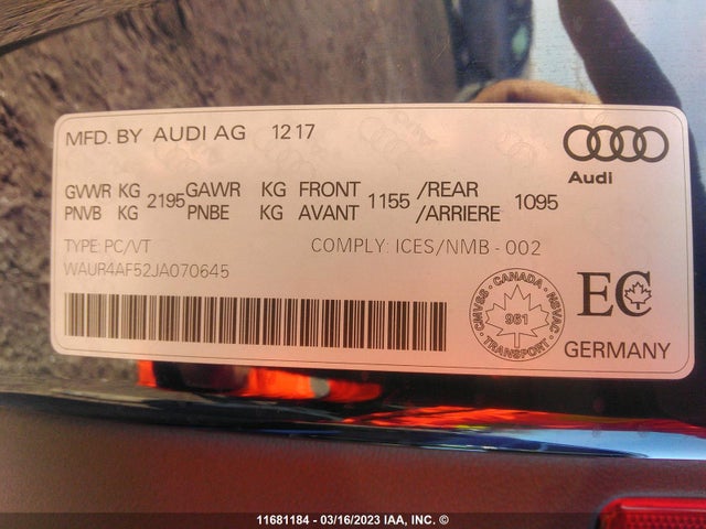 WAUR4AF52JA070645 Audi S5 Prestige
