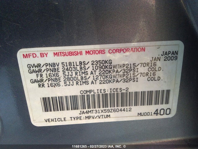 JA4MT31X59Z604412 Mitsubishi Outlander Se