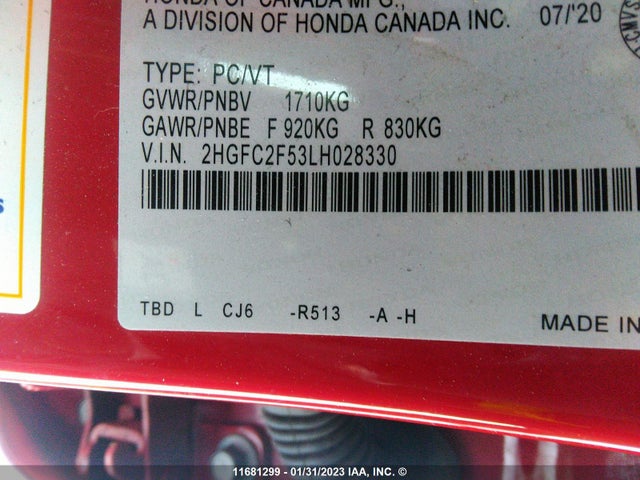 Honda Civic Lx 2020 2HGFC2F53LH028330 Image 9