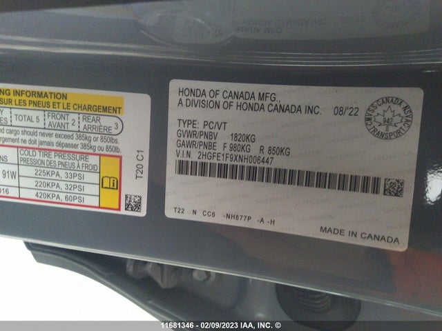 Honda Civic Touring 2022 2HGFE1F9XNH006447 Image 10