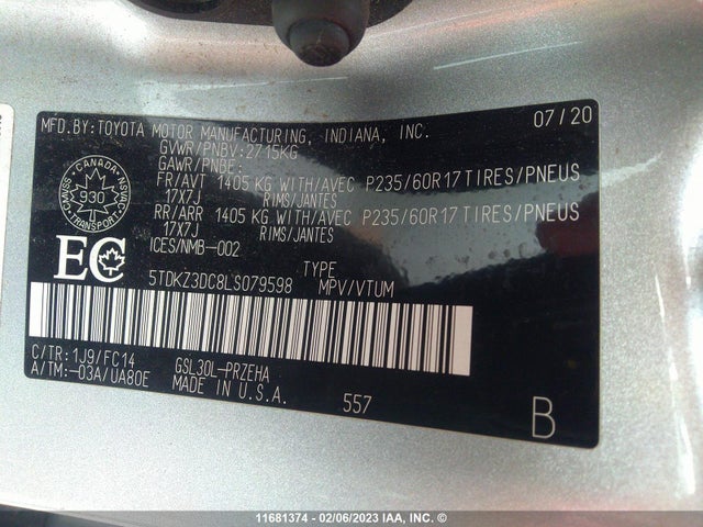 Toyota SIENNA LE 2020 5TDKZ3DC8LS079598 Image 10