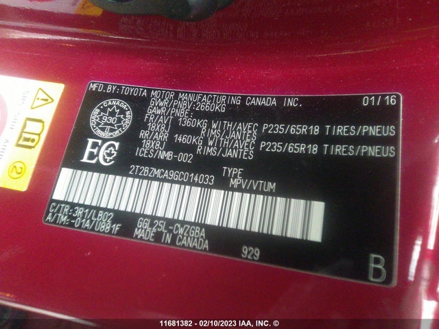 2T2BZMCA9GC014033 Lexus Rx 350/base/f Sport