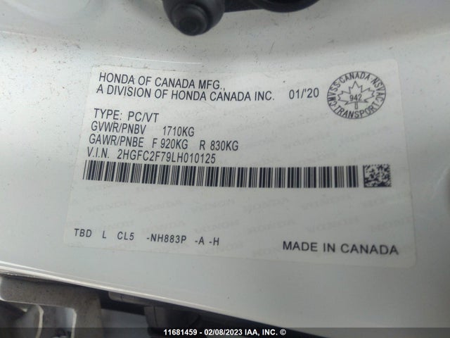 Honda Civic 2020 2HGFC2F79LH010125 Image 9