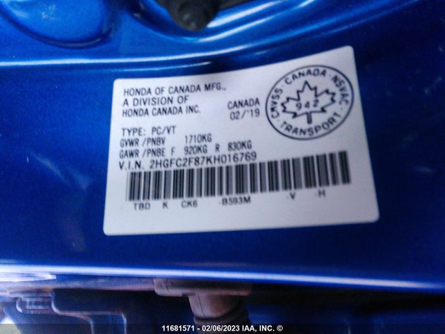 Honda Civic Sport 2019 2HGFC2F87KH016769 Image 9