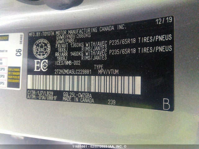 2T2HZMDA5LC229881 Lexus RX 350