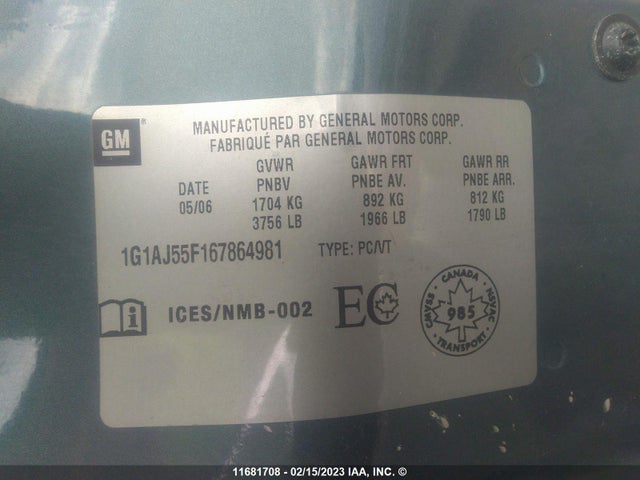 Chevrolet Cobalt 2006 1G1AJ55F167864981 Image 10