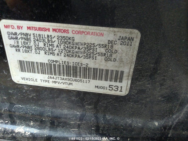JA4JT3AX9CU605117 Mitsubishi Outlander