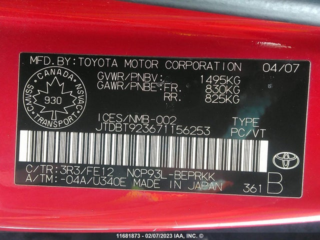 Toyota Yaris 2007 JTDBT923671156253 Image 11