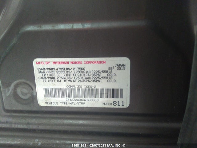 JA4AZ2A3XGZ603603 Mitsubishi Outlander Es