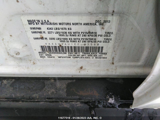 4A4AH3AU1EE603560 Mitsubishi RVR SE