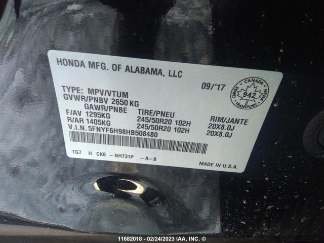 Honda j35y6 2017 5FNYF6H98HB508480 Image 25