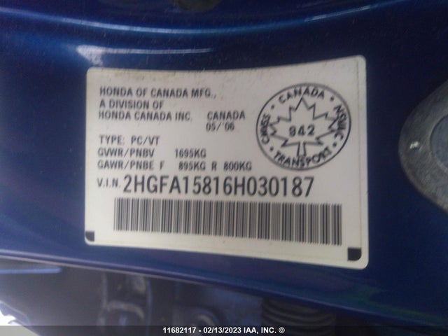 Honda CIVIC EX 2006 2HGFA15816H030187 Image 11
