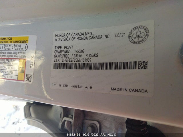 Honda CIVIC 2022 2HGFE2F23NH101909 Image 11