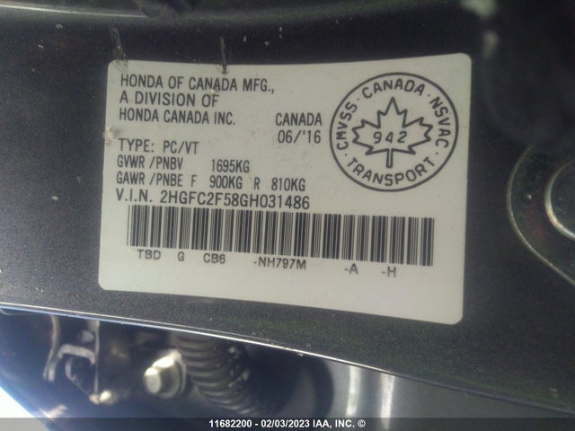 Honda Civic Lx 2016 2HGFC2F58GH031486 Image 9